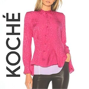 KOCHÉ.EUC.Asymetrical Cheetah Print LongSleeve Button-Up blouse.Pink.EUR42/CND 6